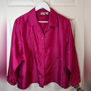Allison Daley Fushia pink button front shirt with Floral embroidery Size 18
